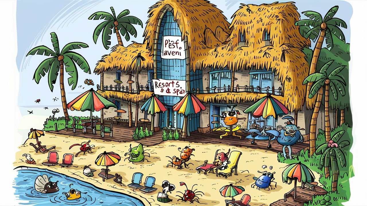 cartoon of a hotel for pests