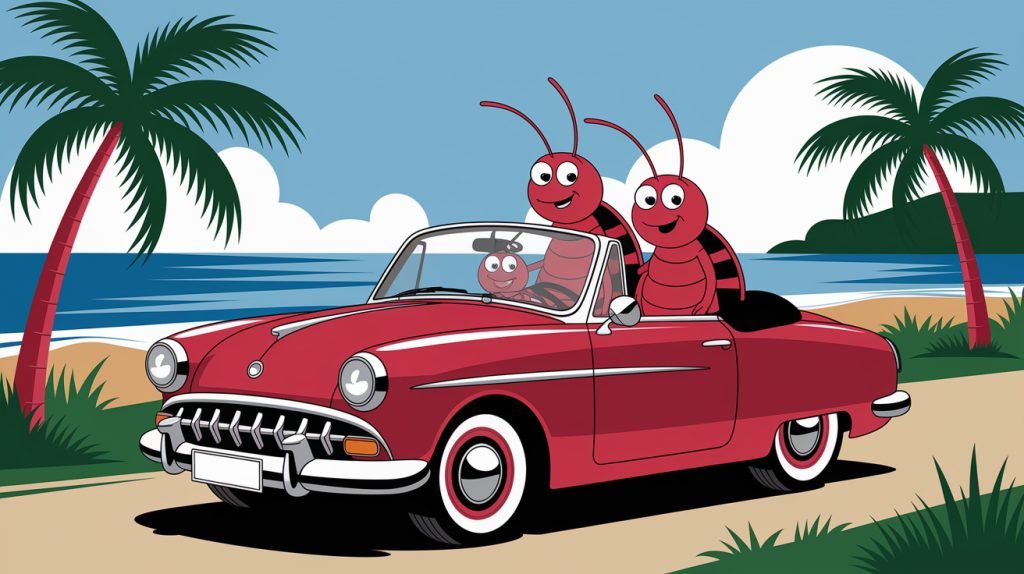 cartoon of bed bugs travelling to New Smyrna Beach